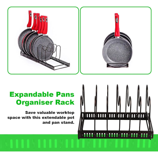Pan Organizer Rack, expanderbar pannlockshållare med 7 justerbara avdelare, expanderbar (röd brons-7)