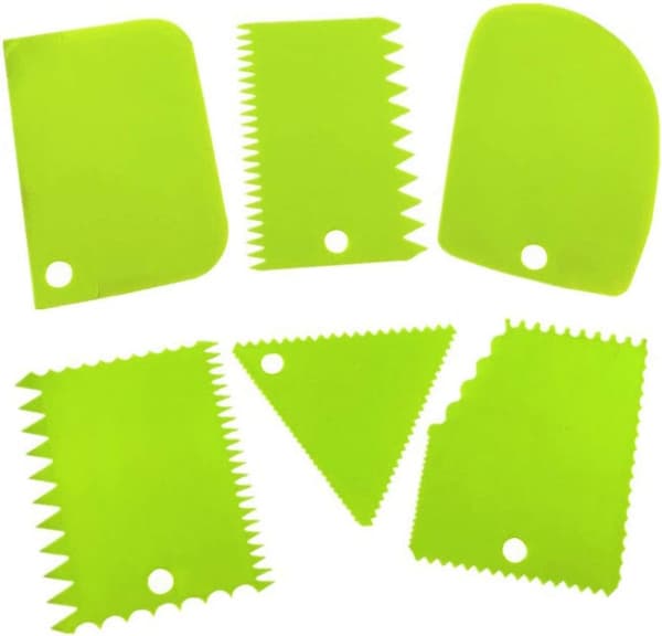 6 st set med plastskrapor för lera, gröna