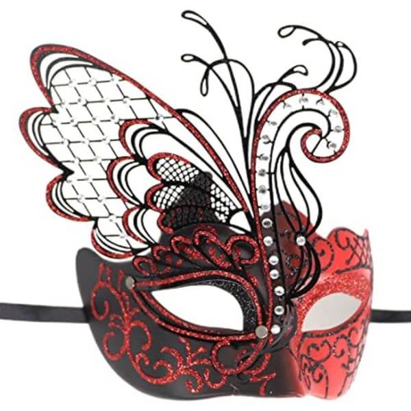 Par Maskerad Mask Metall Järn Fjäril Bal Mask Fest Mask (röd) 2 st red
