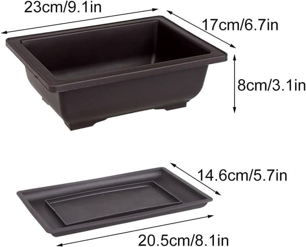 3 st rektangulära växtkrukor, plastbonsai-träningspottar, blomkrukor med brickor