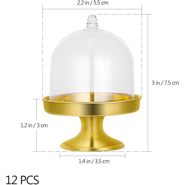 12 st Mini Candy Box, Transparent Plast Macaron Presentförpackning med Kupolskydd (guld) color 2