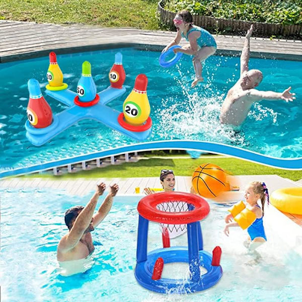 Uppblåsbar poolbasketboll leksaksuppsättning, flytande simring och strandboll kastspel sommarfest