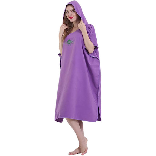 Unisex Badrock Poncho Strandhandduk Mikrofiber Snabbtorkande Badrock Poncho med Huva Badhandduk（lila） Purple