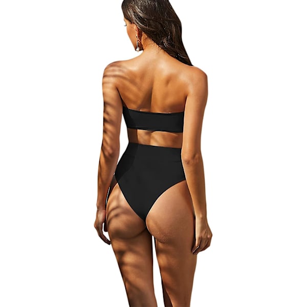 Kvinnors 2-delade sexiga underboob utskurna bikini badkläder silver läder lapptäcke baddräkt, M black m