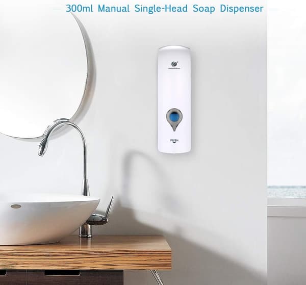 Sæbedispenser, 300 ml borefri brusedispenser vægmonteret badeværelsesgel shampoodispenser