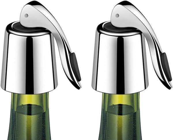 Vinprop i rustfrit stål, vinflaskeprop med silikone (2-PAK)