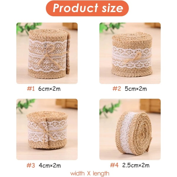 4 rullar 2M Jute spetsband,   jute rulle canvas för bröllop jul firande manuellt arbete paket