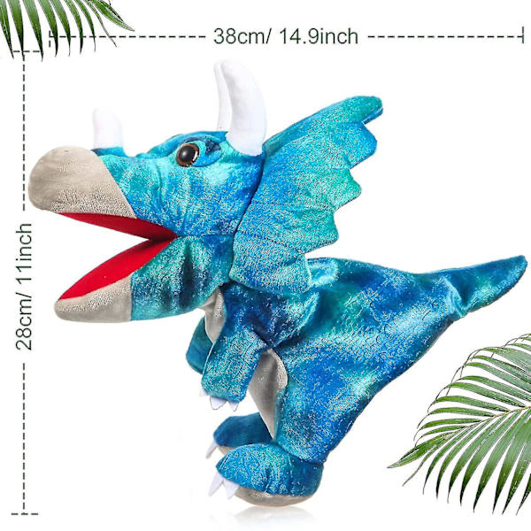 Djurhanddockor 11 tum plysch dinosauriedjur handdocka leksaker rollspel för barn blue