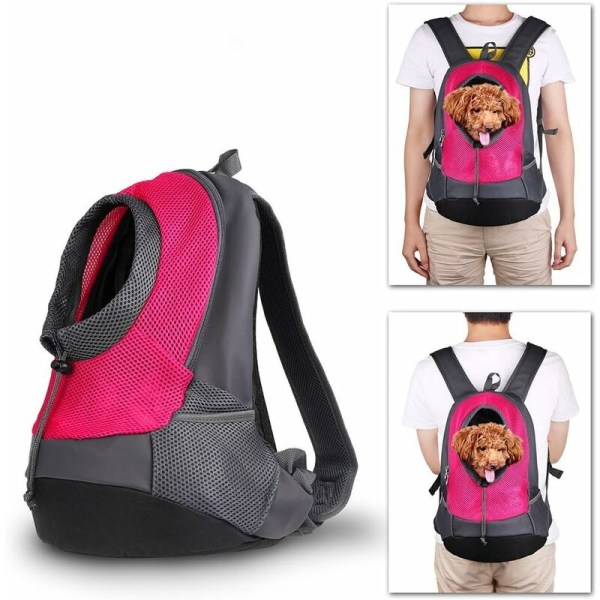 Ryggsäckshållare för husdjur för liten hund katt Valp (max 8 kg) Resor på resa Husdjur framtill bakpåse andas Soft Mesh Pup Pack 42 * 38 * 20 cm - rosa röd