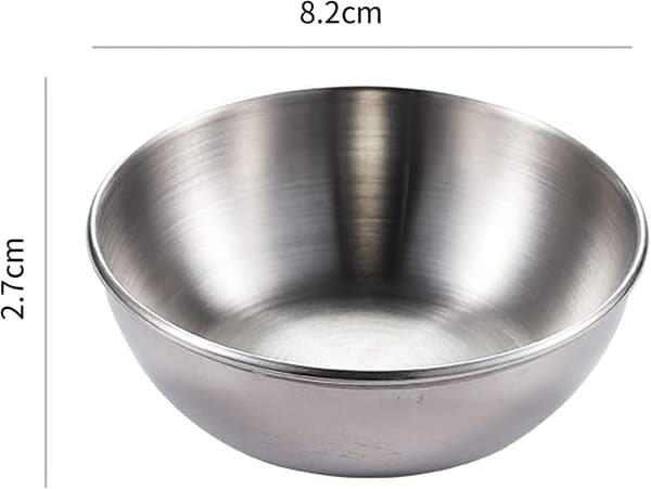 4 stk. dippskåler i rustfritt stål, minikrydderskåler, forrettstallerkener (sølv) silver