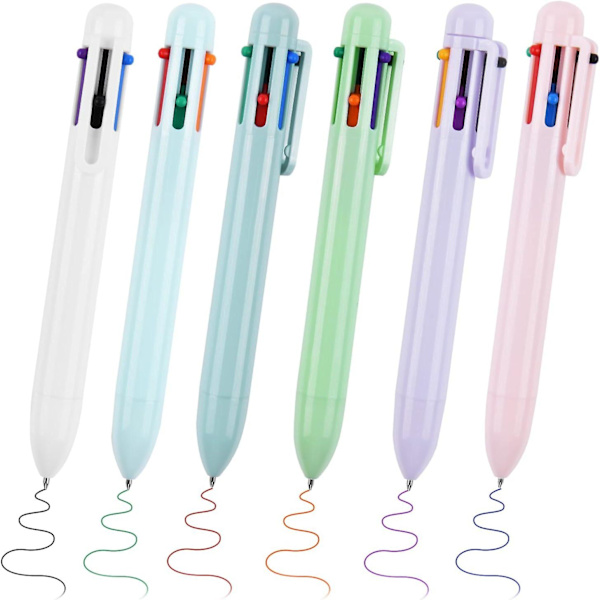 6 st 6 i 1 Flerfärgade pennor, 6 färger Macaron Retractable Kulspetspennor