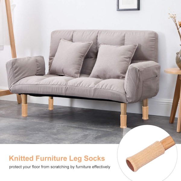 24 st möbelstrumpor, halkfria stickade möbelbenstrumpor med hög elasticitet, golvskydd (Beige) Beige