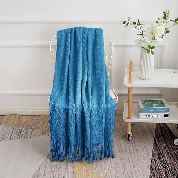 Mjuk stickad filt, vändbar filt, mjuk filt, marinblå 127*180cm - stil 2 color 2