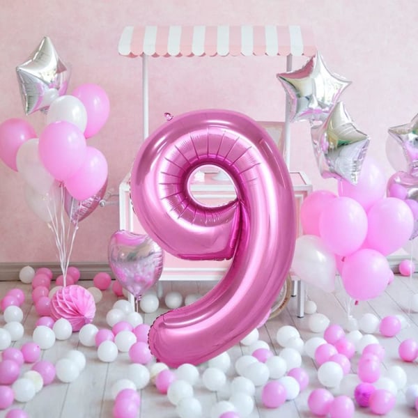 1 st 40 tum stor digital folieballong för födelsedagsfestdekorationer (rosa, 9) pink 9