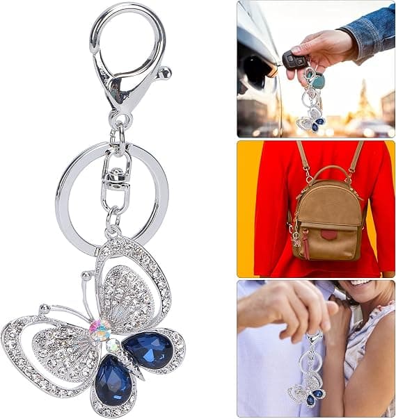 Krystall nøkkelring anheng, sommerfugl sinklegering rhinestone glitrende anheng
