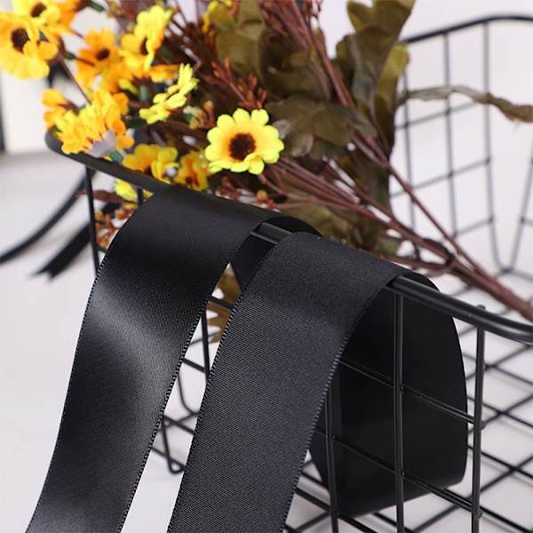 Svart satinband, 2,5 cm presentband 22 m satinbandrullar dekor DIY rosetter bukett presentinslagning