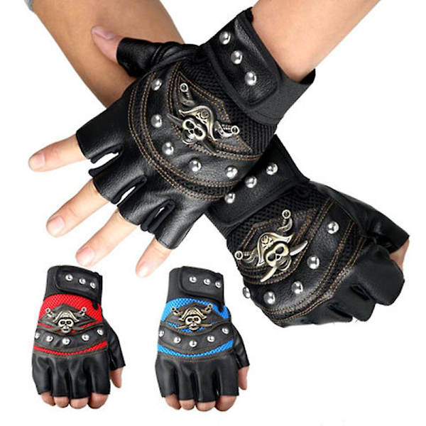 Steampunk gotiska handskar herr vintage läder kapten fingerlösa handskar (blå) blue