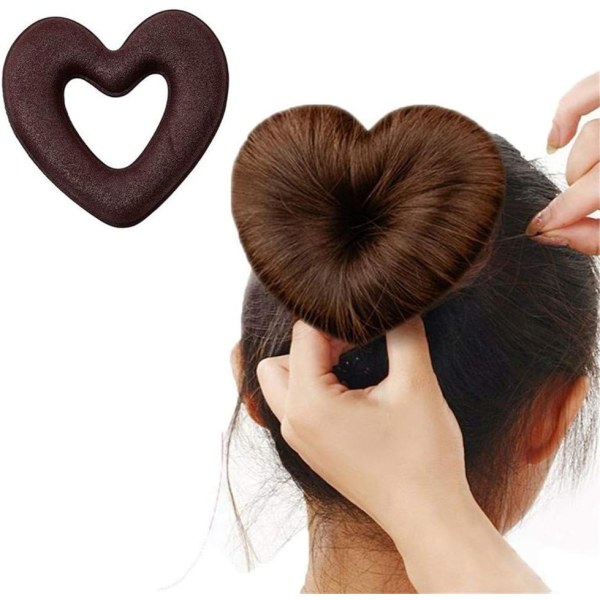 Hårstyling Set Hårbulle Maker Hjärta Form Magisk DIY Verktyg (Brun)