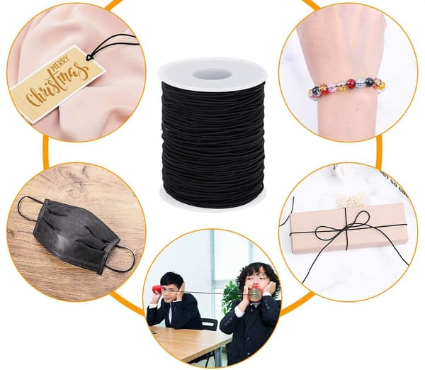 Elastisk tråd för armband, smyckestråd (1,2 mm, 100 meter, svart)