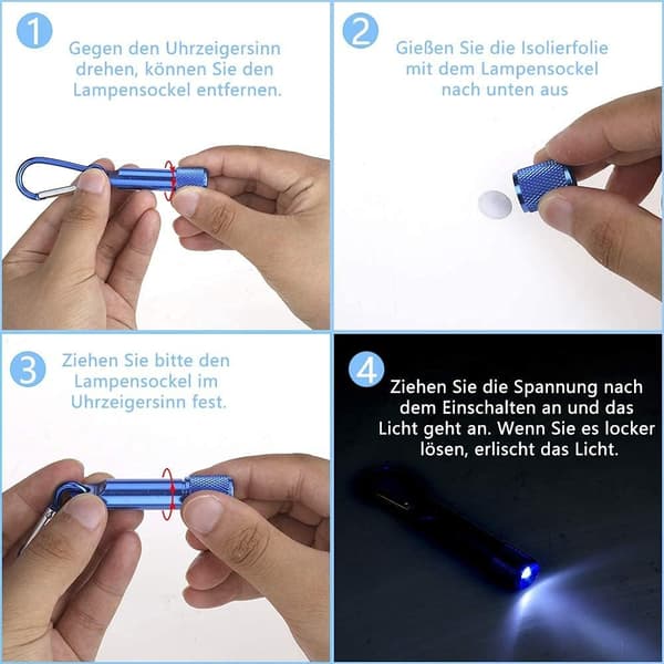 12 stk. LED nøkkelring Mini lommelykt for utendørs camping sykling