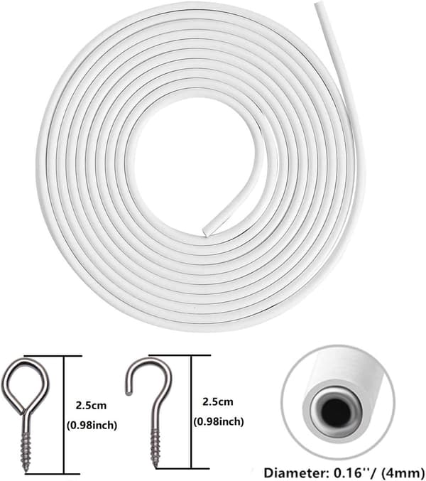 Gardinwire 4 meter Nettinggardin Wire Kabel med 8 Kroker og 8 Øyne