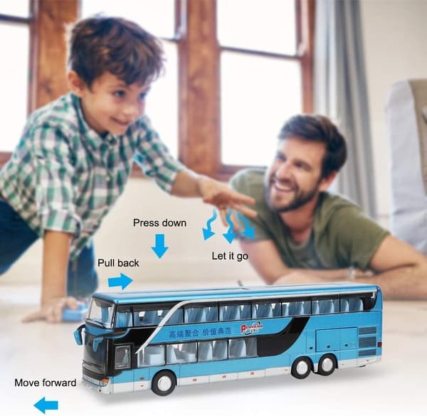Børns mini dobbeltdækker busmodel legetøj med lys og musik (blå) Blue
