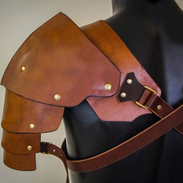 Steampunk axelskydd för män i PU-läder, retro medeltida axelskydd, justerbart Brown