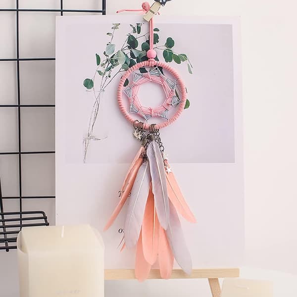Fjer Drømmefanger Dekorativ Ornament Vævning Pink (Uden Lys)