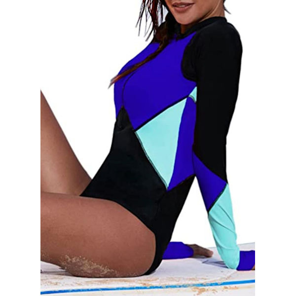 Dam Sommar Strand Tryckt Dragkedja Fram Maillot En Delig Baddräkt Baddräkt X-Large blue xl