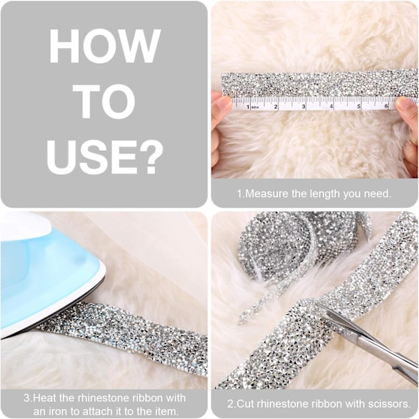 Kristall Rhinestone Band Självhäftande 3 Yards Diamant Rhinestone Band Bling Band Rullar Bandning Bälte Wrap, 3 Rullar i 3 Storlekar White