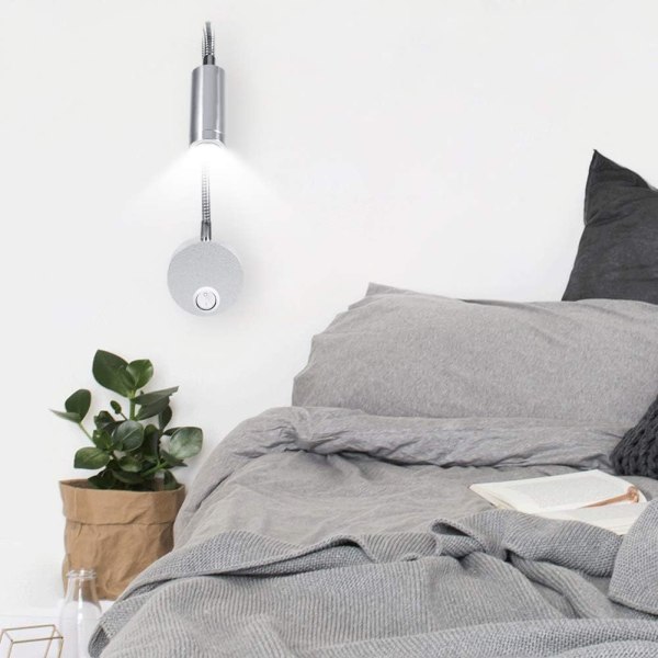 Reading Working Light Switch Sänggavelvägg med flexibel svanhals (frostad silver, 1W) color 2 1w