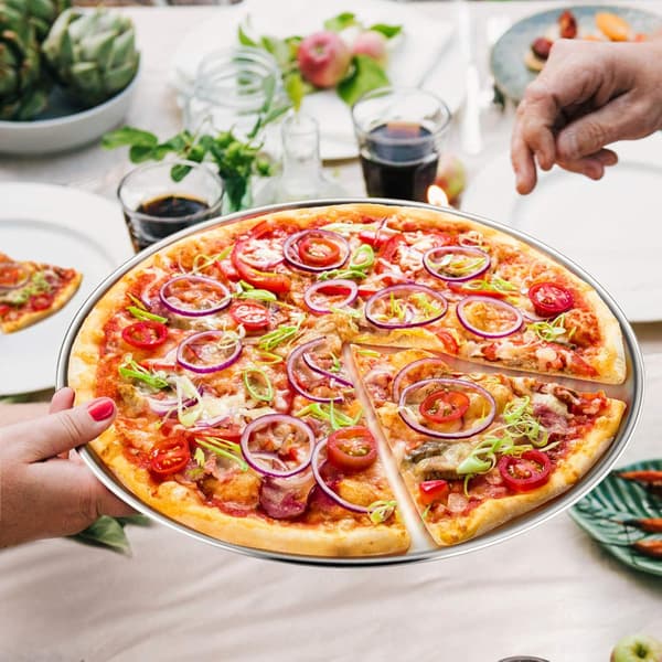 Pizzapanne 2 sett, rustfritt stålbrett rund tallerken børstet matt 30cm 30cm