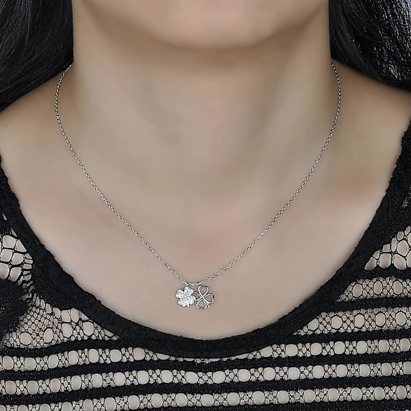 Klöverhänge halsband, 925 silver halsband för kvinnor flicka, inlagd, julklapp och födelsedagspresent (sliver) Silver