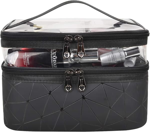 Makeup-tasker Dobbeltlag Rejse Kosmetiketuier Makeup Organizer Toilettasker (Sort) Black