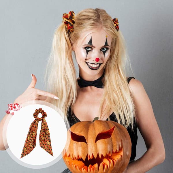 2 stk. Halloween hårelastikker, blomstrede elastiske hårbånd med kranie til damer, piger, kvinder (orange)