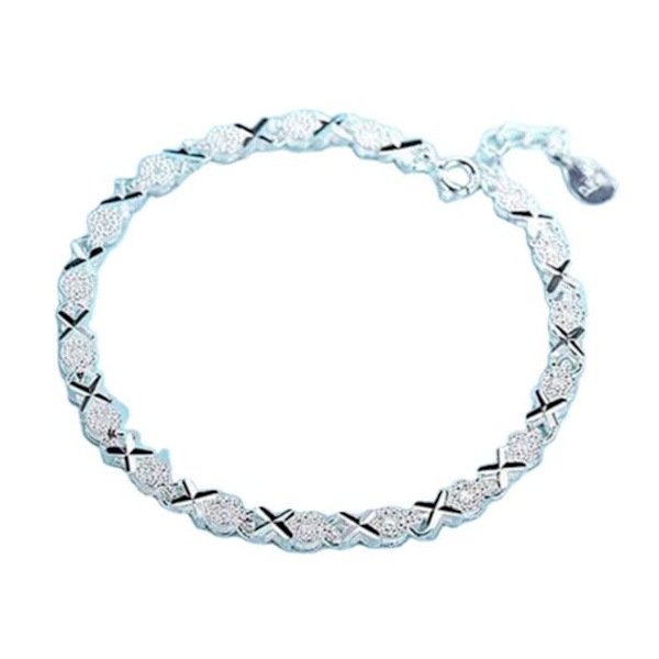 925 Sterling Silver X Armband Zirkon Kors Charm Armband Smycken Armband, Sterling Silver