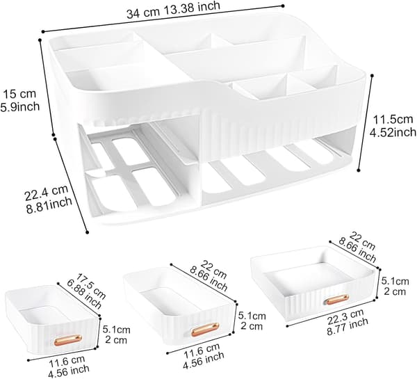 Makeup-arrangör med lådor, kosmetikarrangör, för byrå, sovrum, badrum (vit)
