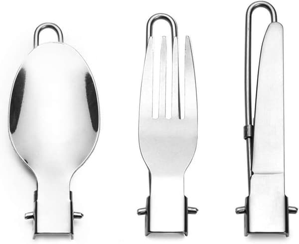 Camp Flatware Sets, Rostfritt Stål Sked Gaffel Kniv & Nylon Förvaringsväska, Fällbar