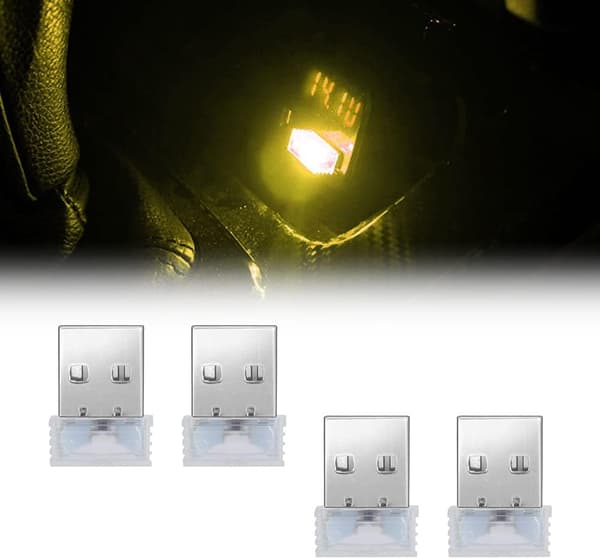 LED-billampor för bilar, 4 universella mini-USB-lampor - gula yellow