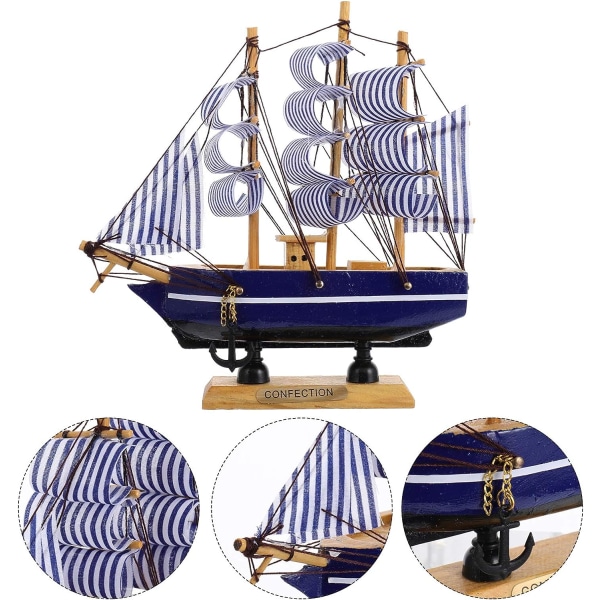Träsegelbåtsmodell Desktop Miniatyr Vintage Nautical Ship Crafts Ornament (mörkblå) dark blue