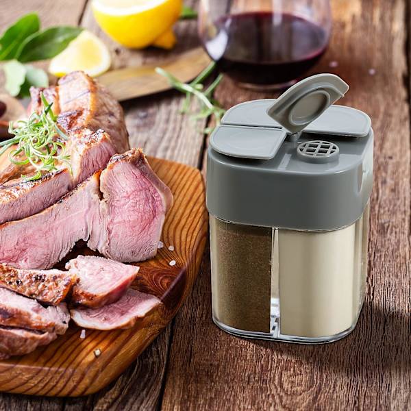 4 i 1 justerbar hål plast pepparkvarnsdispenser (grå) 2 stycken Grey