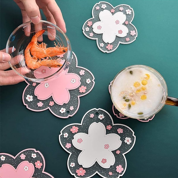 Körsbärsblomma Silikonunderlägg för Café Skrivbordsunderlägg Hållbara halkfria Placemats Set om 4