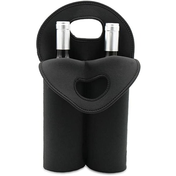 2 Flaskor Väska 750ml Öl Kylare Väska Neopren Värmeisolering för Utomhus Camping Picknick（svart） black