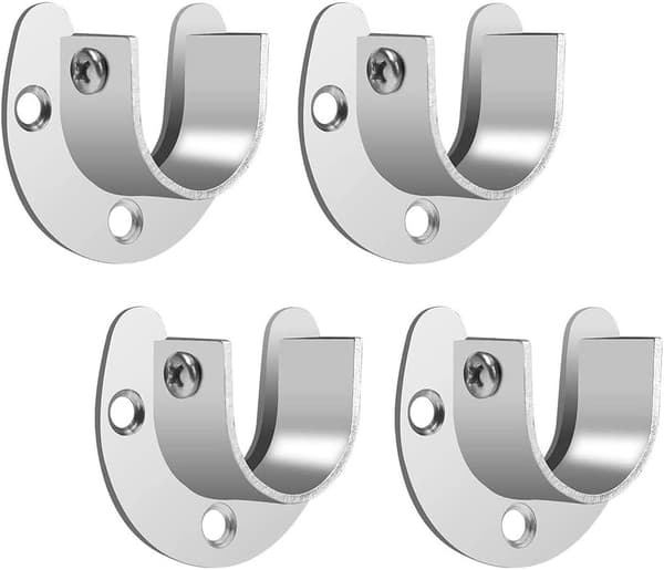 U-formede klesstenger i rustfritt stål, runde rørfotfester (32 mm) 4 stk