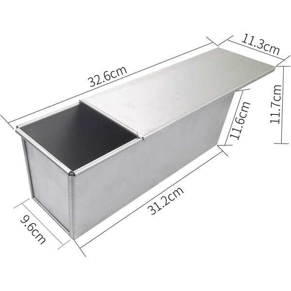 Pullman brödform med lock, 1,65 lb degkapacitet Non-stick rektangulär platt toastlåda -Silver (750G)