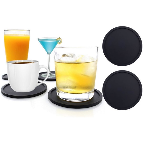 Set med 6 kopparmatta svarta runda silikonunderlägg Halkfria koppmattor för ölmugg Vinglasflaska hem och bar kaffekoppar