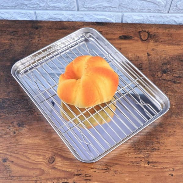 Rustfrit stål drænende olie kølegitterstativ BBQ-plade bage- og madlavningsredskaber 26*20*2.5cm