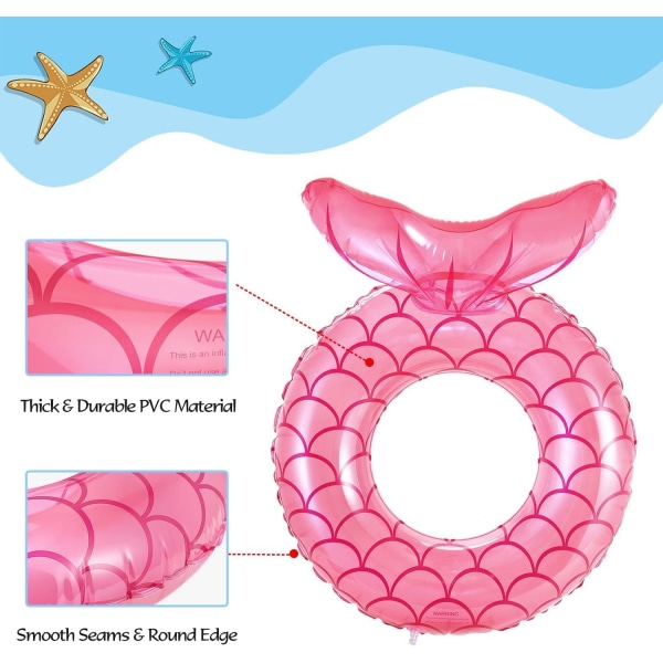 Uppblåsbar simring, sjöjungfru simring, vattenleksring, stor luftmadrass, poolleksak（rosa 70cm） pink 70cm