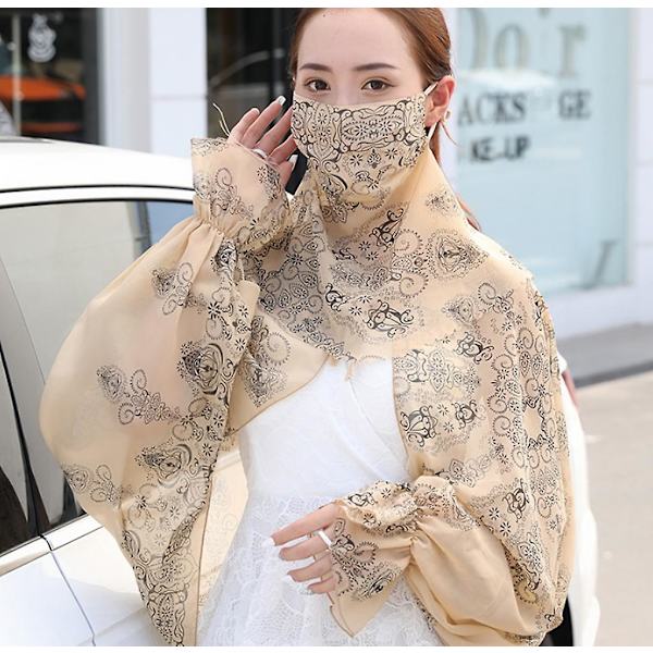Kvinnors Chiffon Långärmad Anti-UV-kappa med Mask Finger Hole Sjal brown