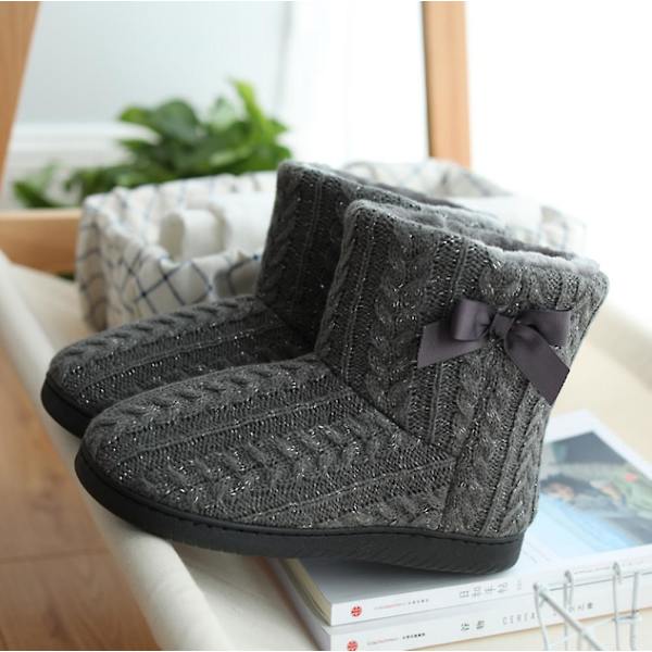 Stickade damtofflor med varmt foder och halkfri sula grey 22.5cm